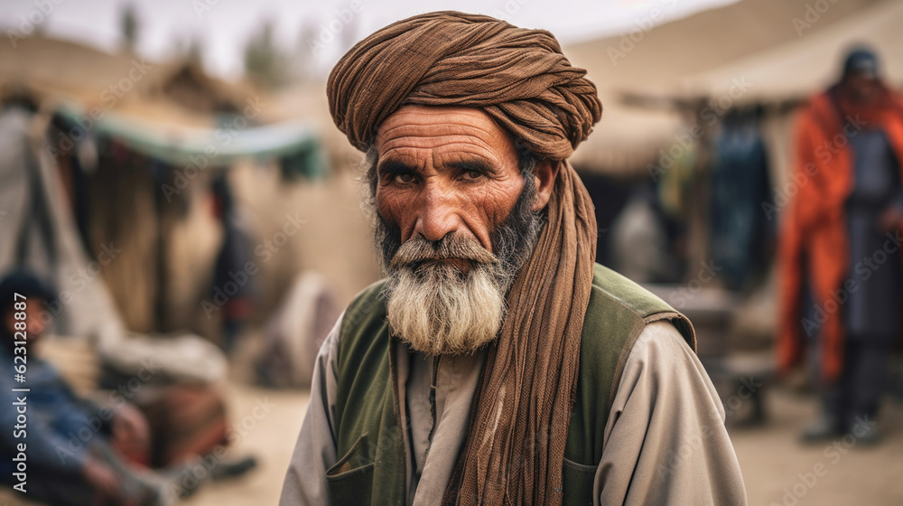 A wise Afghan senior man adorned in traditional attire, representing the enduring wisdom and heritage of his Afghan roots. AI generated A wise Afghan senior man adorned in traditional attire, representing the enduring wisdom and heritage of his Afghan roots. AI generated