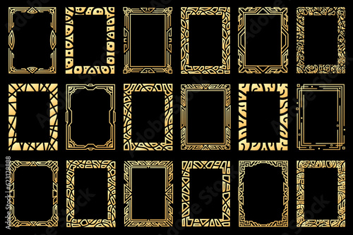 Abstract rectangle frames. Collection of vertical rectangular golden frames. Shining empty borders, copy space for your texts and images.