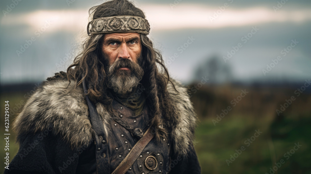 A proud Dacian man, reflecting the ancient heritage and strength of the Dacian civilization in his portrait. AI generated