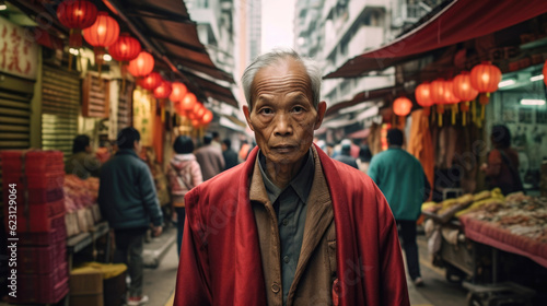 A venerable Hong Kong senior man, symbolizing the wisdom and resilience acquired through a lifetime in the bustling city. AI generated