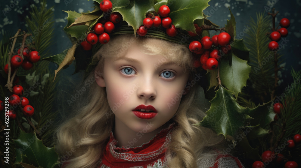 An enchanting girl adorned with a rowan crown, channeling the enchantment and symbolism of nature with an ethereal presence. AI generated An enchanting girl adorned with a rowan crown, channeling the enchantment and symbolism of nature with an ethereal presence. AI generated
