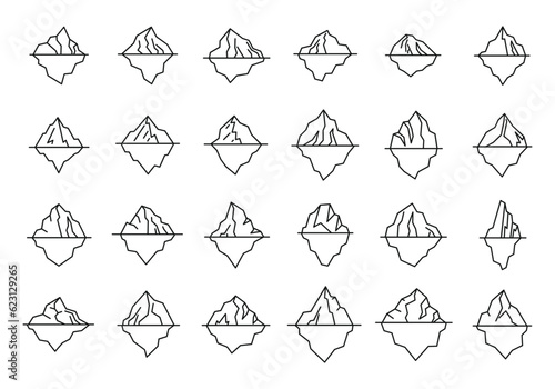 Iceberg icons set outline vector. Melting winter. Climate change