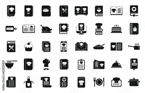 Recipe book icons set simple vector. Cooking recipe. Cook spice