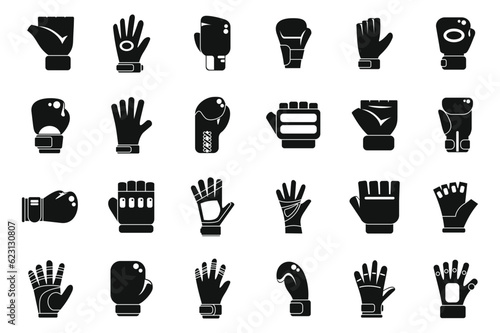 Sport gloves icons set simple vector. Winter sport. Glove safety