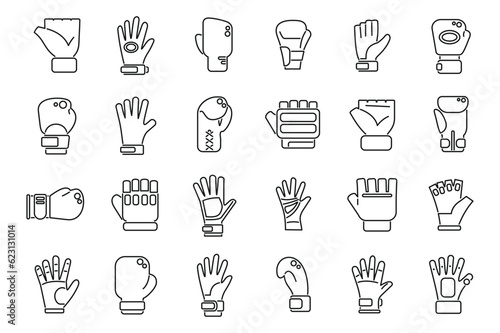 Sport gloves icons set outline vector. Winter sport. Glove safety