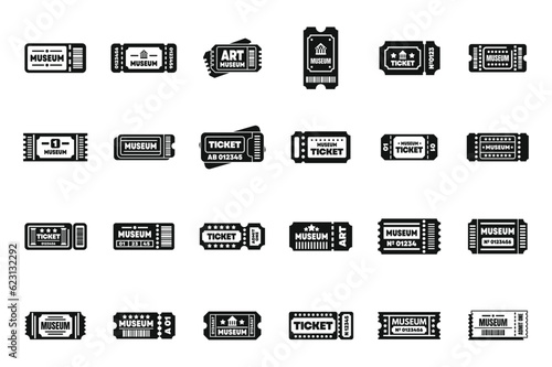 Museum ticket icons set simple vector. Control guide. Map access