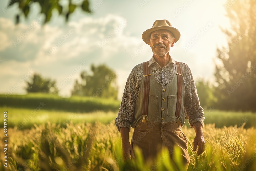 Modern farmer working with his crops - Illustration created with generative ai