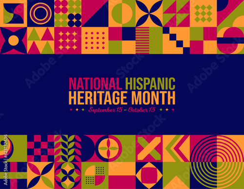 National Hispanic Heritage Month Abstract Background. September 15 to October 15 Awareness Celebration Colorful Typography Poster. Horizontal website banner vector illustration. Neo Geometric concept