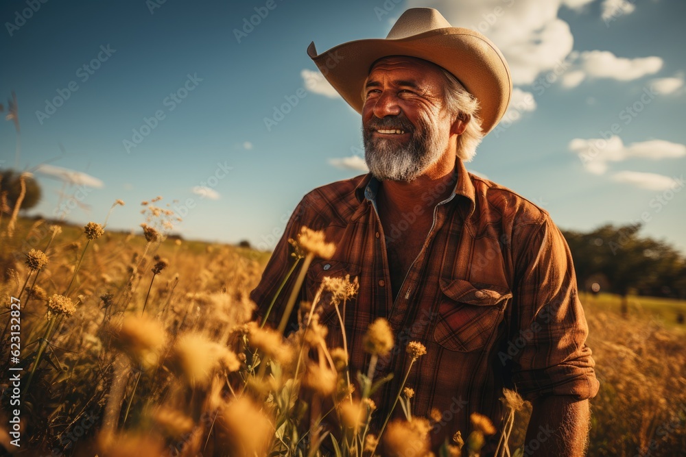 Modern farmer working with his crops - Illustration created with generative ai