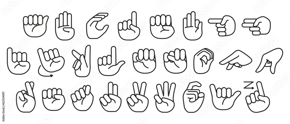 Vector Set Hands Set Sign Language Alphabet. Vector Set Hands Set Sign Language Alphabet.