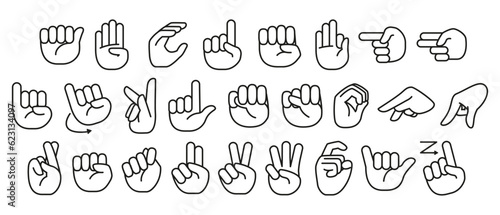 Vector Set Hands Set Sign Language Alphabet.