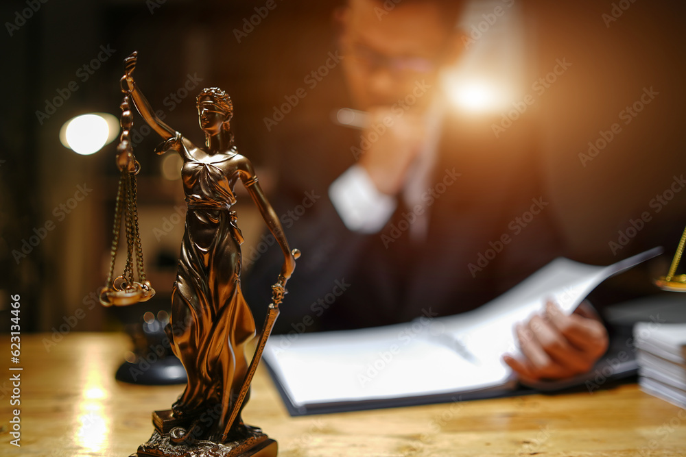  lawyers or attorneys discussing a contract agreement. Successful businessmen have a contract in place to protect it,signing of modest agreements form in office... - obrazy, fototapety, plakaty 