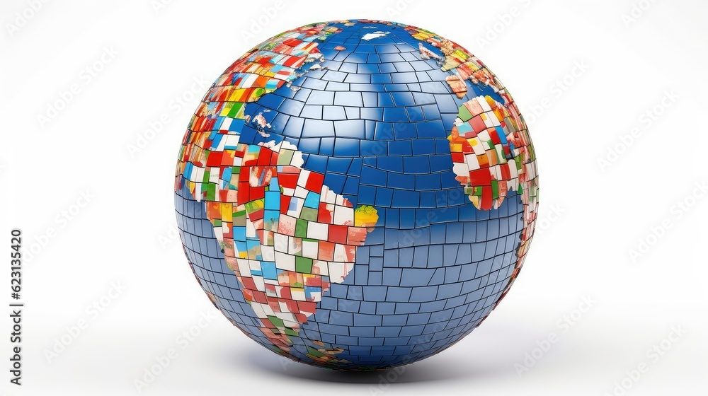 Earth covered in a mosaic of puzzle photo realistic illustration - Generative AI. Earth covered in a mosaic of puzzle photo realistic illustration - Generative AI.