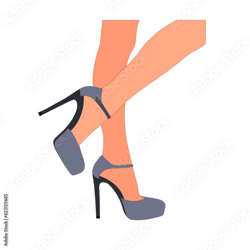 Slender, young female legs in a pose. Shoes stilettos, high heels. Walking, standing, running, jumping, dance. Women shoe model