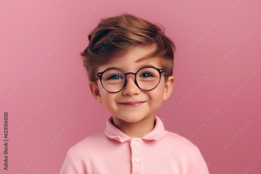 Portrait of Sweet Preschool Boy on Pink Background. Primary Education and Training Concept.