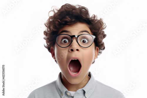 Portrait of Fearful Teenage Boy in Eyeglasses. Stressed Mixed Race Boy is Shouting. © VK Studio