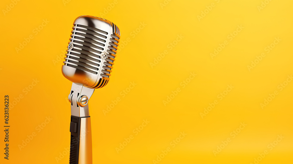 Fototapeta premium Happy world radio day february 13th vintage radio microphone. Generative Ai