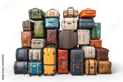 Wallpaper Mural Pile of Colorful Suitcases on White Copy Space. Banner For Bag and Suitcases Shop. Generative AI. Torontodigital.ca