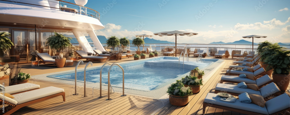 Luxury pool at cruise ship at summer vacation.