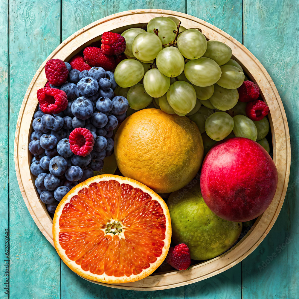 close up of fruit tray on table, generative AI close up of fruit tray on table, generative AI