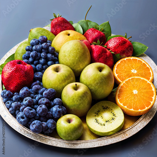 close up of fruit tray on table  generative AI