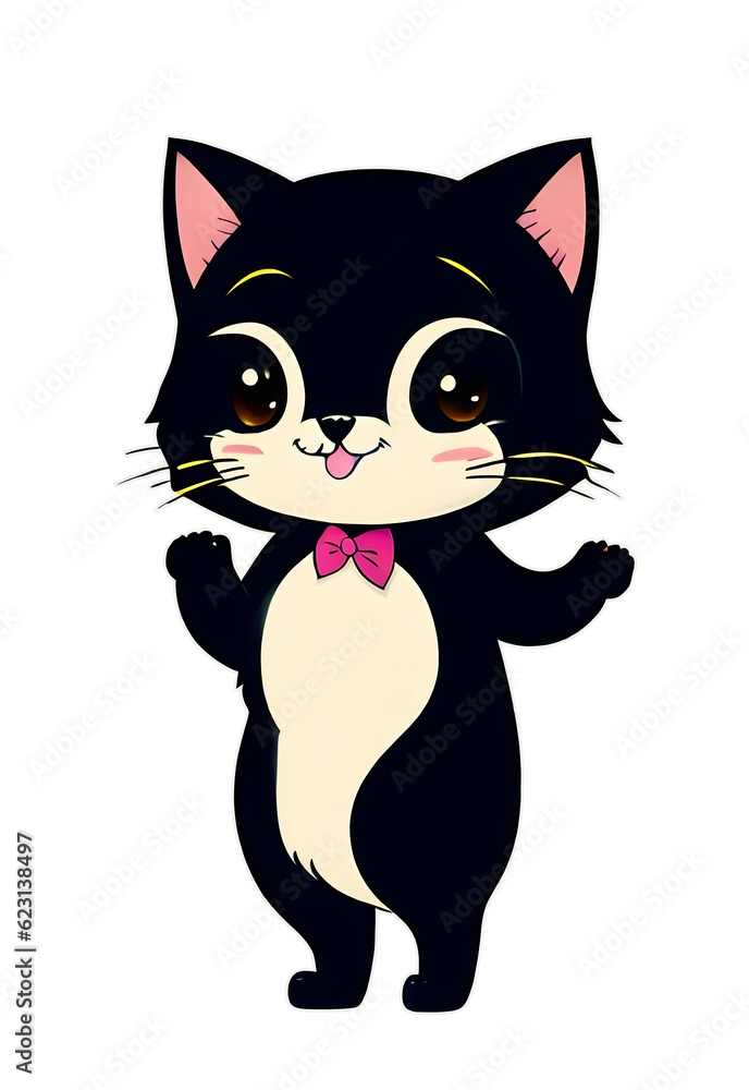 Obraz premium black cat with pink bow. ai generated