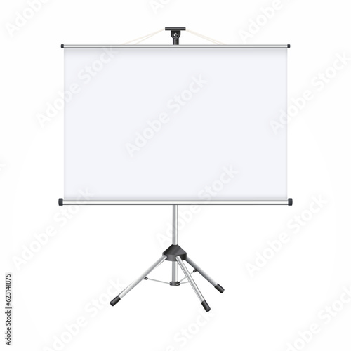 Projector Screen . Empty White Board Presentation Conference On The Wall. creen White Boad Presentation And Showing Illustration. Vector