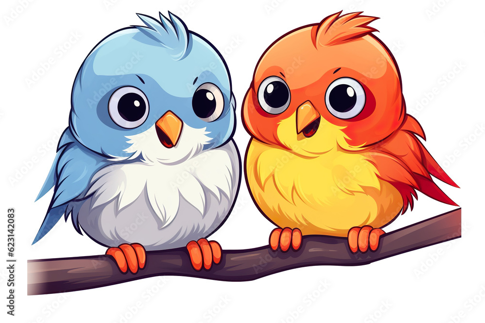 Fototapeta premium Kawaii beautiful birds sticker image, in the style of kawaii art, meme art, isolated white background PNG