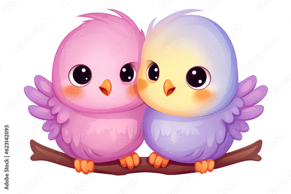 Obraz premium Kawaii beautiful birds sticker image, in the style of kawaii art, meme art, isolated white background PNG