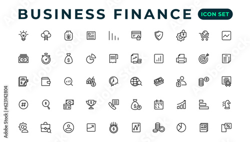 Business and Finance line icons set. Businessman outline icons collection. Money, investment, teamwork, meeting, partnership, meeting, work success.Outline icon .