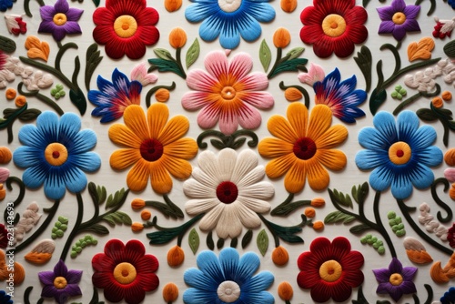 Colorful mexican embroidery floral pattern. Vintage floral background. Ai generated.