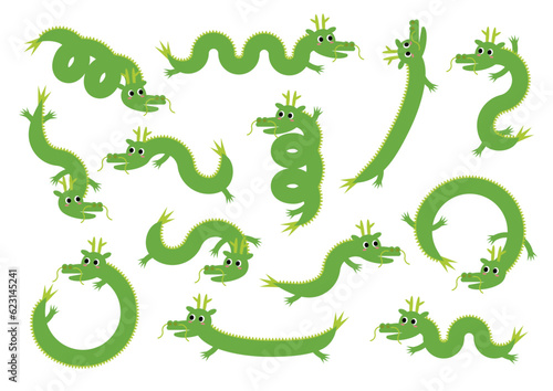 かわいい龍のキャラクターのイラストセット