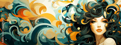 Expressive material vector banners, featuring strong, militant female faces. Harmonized with abstract backgrounds. Ample text space. Ideal for web use.