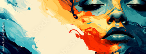 Expressive material vector banners, featuring strong, militant female faces. Harmonized with abstract backgrounds. Ample text space. Ideal for web use.