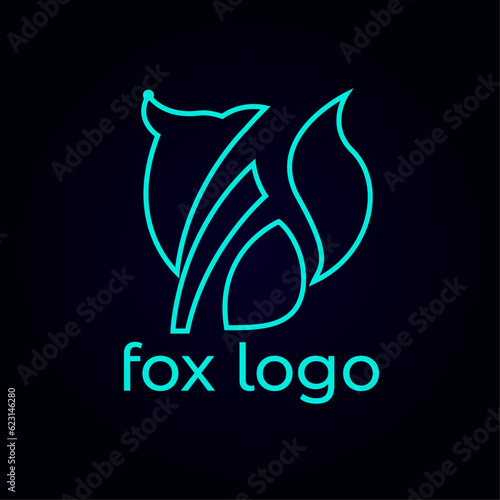 Fox Logo Design Vector Template. Blue Color Reynard, Vixen Icon Line art. Geometric Outlined Fox