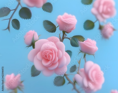 beautiful pink roses on a blue background