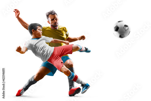 Children with adult soccer players in action isolated white background © 103tnn