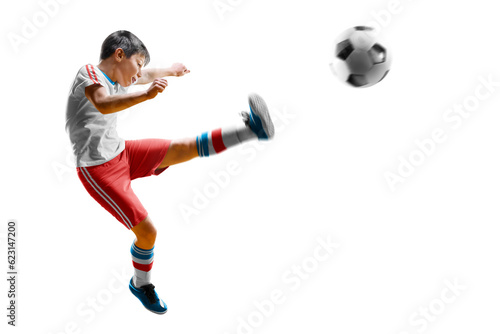 children soccer player in action isolated white background © 103tnn