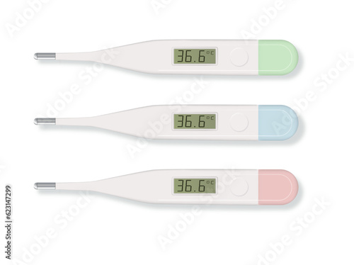 Electronic modern thermometer isolated on white. Fever diagnostic and healthcare concept. Vector