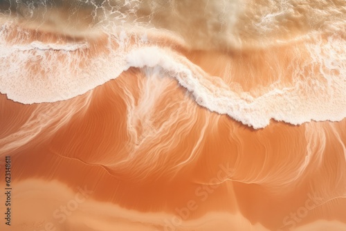 Orange sand near blue clear water beach, travel destination aerial view, summer wallpaper. Generative Ai.