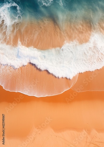 Orange sand near blue clear water beach, travel destination aerial view, summer wallpaper. Generative Ai.