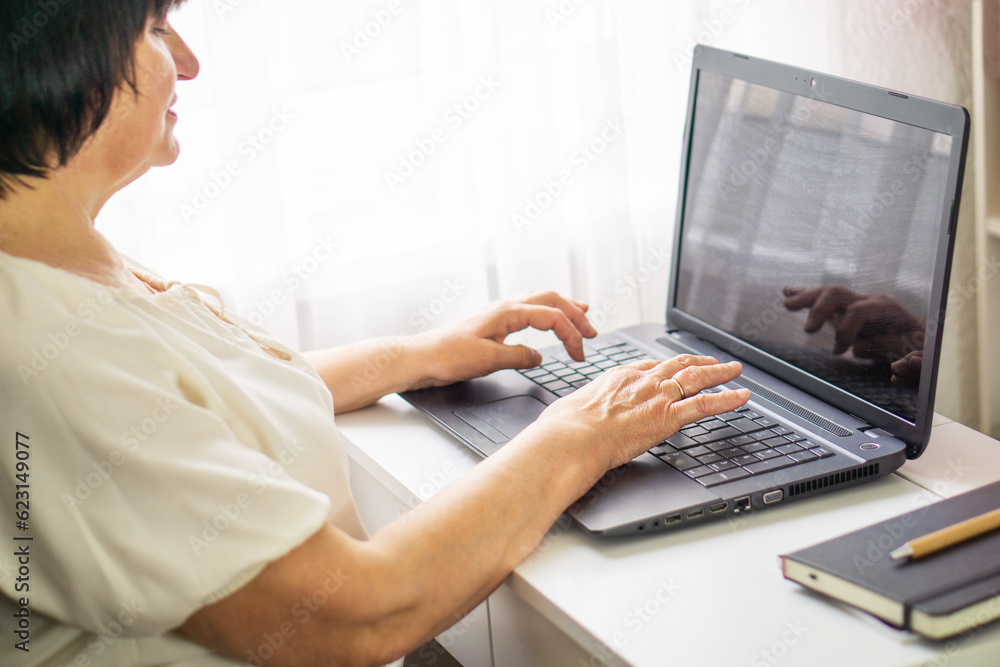 Senior business woman working at her computer at home. Business, education and technology concept. Senior business woman working at her computer at home. Business, education and technology concept.