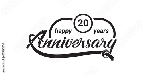 Happy 20 years anniversary design template illustration. Handwritten text calligraphy. Great for celebrations, events and festivals