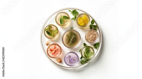 Overhead of natural, organic skin care products in glass jar