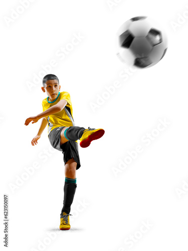 children soccer player in action isolated white background © 103tnn
