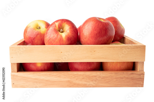 Apple fruit in wooden box isolate on white background with clipping path.