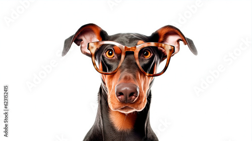 Doberman portrait with glasses, Generative AI © RavenDMunin