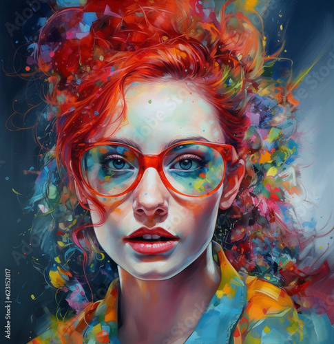 Bold Colorful Vivid Retro Woman Face Portrait Digital Illustration Artwork 