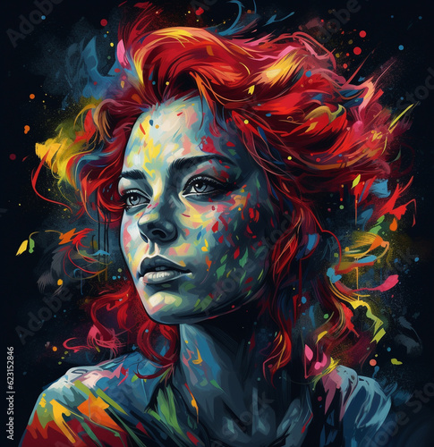 Bold Colorful Vivid Retro Woman Face Portrait Digital Illustration Artwork 