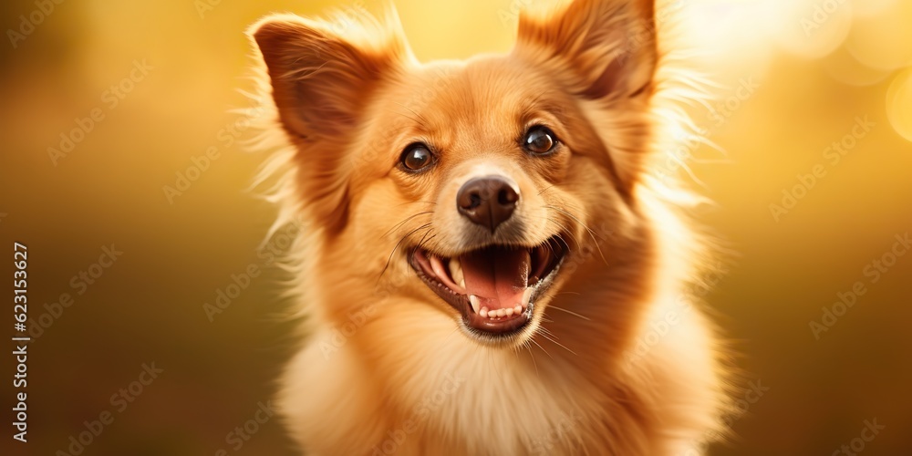 AI Generated. AI Generative. Happy cite smile dog frontal face frontal portrait. Animal pet food promotion marketing. Graphic Art